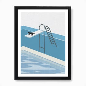 Vintage Minimal Art Cat on The Pool Art Print