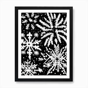 Pattern, Snowflakes, Black & White 2 Art Print