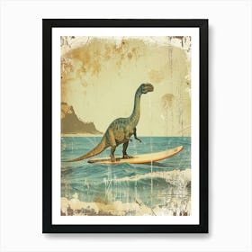 Vintage Diplodocus Dinosaur On A Surf Board 4 Art Print