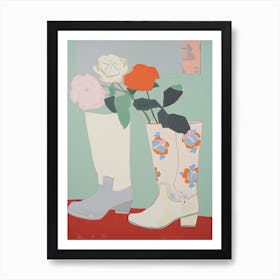 Painting Of Cowboy Boots With Flowers, Pop Art Style 7 Art Print