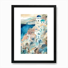 Santorini Watercolour Illustration Art Print