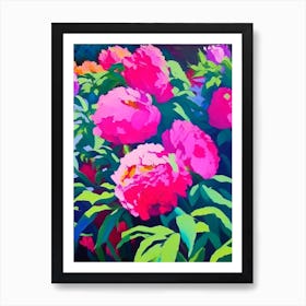 Lower Gardens Peonies Colourful Painting Art Print