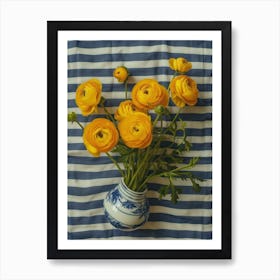 Ranunculus Flowers On A Table   Contemporary Illustration 3 Art Print