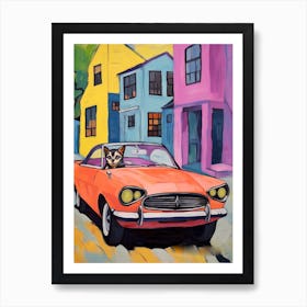 Plymouth Barracuda Vintage Car With A Cat, Matisse Style Painting 2 Art Print