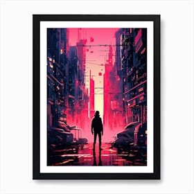 Cyberpunk City, neon light art Art Print