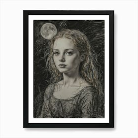 Girl With A Moon Art Print