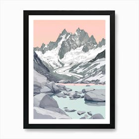 Monte Rosa Switzerland Italy Color Line Drawing (3) Art Print