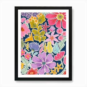 Flowers On A Blue Background Art Print