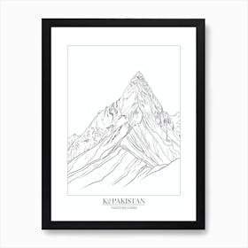 K2 Pakistan China Line Drawing 1 Poster Art Print