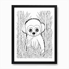 Line Art Jungle Animal Gibbon 1 Art Print