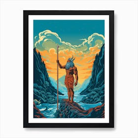  A Retro Poster Of Poseidon Holding A Trident 1 Art Print