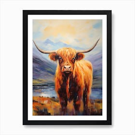 Highland Cow Impressionism Style By The Loch Art Print