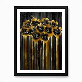 Black And Gold Flowers 8 Art Print