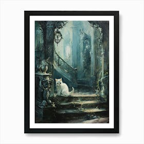 White Cat In Abandoned Castle Art Print