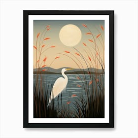 Bird Illustration Egret 4 Art Print