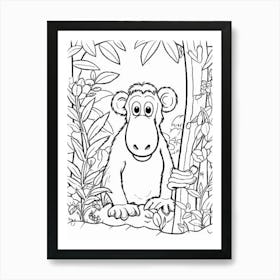 Line Art Jungle Animal Proboscis Monkey 7 Art Print