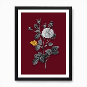 Vintage Pink Agatha Rose Black and White Gold Leaf Floral Art on Burgundy Red n.0820 Art Print