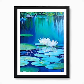 Pond With Lily Pads Water Waterscape Marble Acrylic Painting 1 Art Print