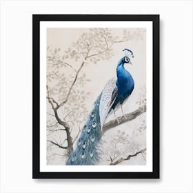 Watercolour Peacock On Tree Branch 2 Art Print