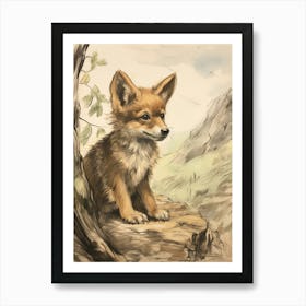 Storybook Animal Watercolour Coyote 4 Art Print