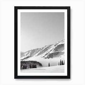 Coronet Peak, New Zealand Black And White Skiing Poster Art Print