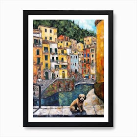 Painting Of A Dog In Tivoli Gardens, Italy In The Style Of Gustav Klimt 01 Art Print