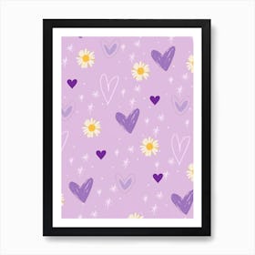 Purple Hearts And Daisies Art Print