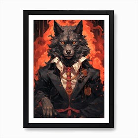 Wolf In Flames Art Print