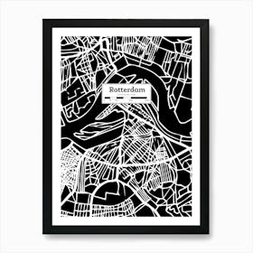 Rotterdam (Holland) City Map — Hand-drawn map, vector black map Art Print