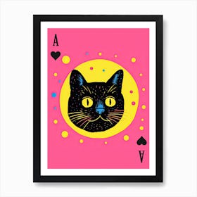 Playing Cards Cat 10 Pink And Black Art Print