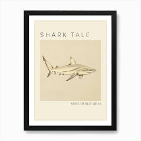 White Tip Reef Shark Vintage Illustration 1 Poster Art Print