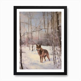 Vintage Winter Animal Painting Red Wolf 2 Art Print