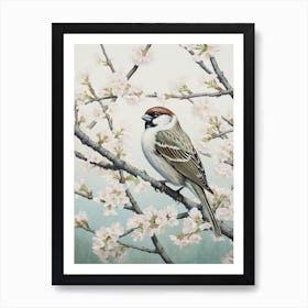 Ohara Koson Inspired Bird Painting House Sparrow 3 Art Print