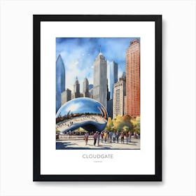 Cloudgate 2 Chicago Watercolour Travel Poster Art Print