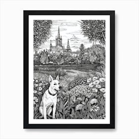 Drawing Of A Dog In Royal Botanic Gardens, Melbourne Australia In The Style Of Black And White Colouring Pages Line Art 04 Art Print