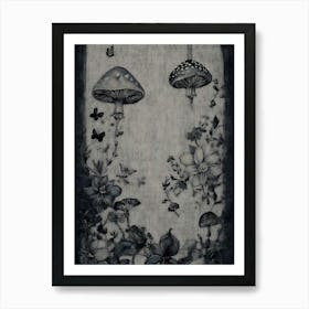 Mushrooms And Butterflies Art Print