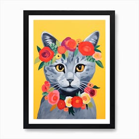 Chartreux Cat With A Flower Crown Painting Matisse Style 2 Art Print