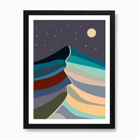 Mountain Hills And Moonlight Art Print