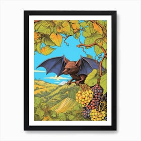 Fruit Bat Floral Vintage Illustration 4 Art Print
