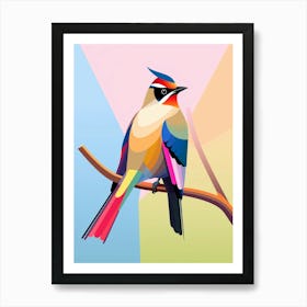 Colourful Geometric Bird Cedar Waxwing 1 Art Print