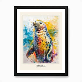 Harp Seal Colourful Watercolour 1 Poster Art Print
