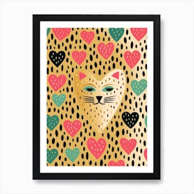 Dotty Linework Leopard As Heart Art Print