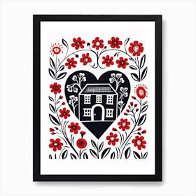 Heart And Home Red & Black Art Print