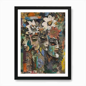 Three Women With Flowers Art Print