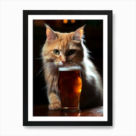 Cat Drinking Beer Art Print