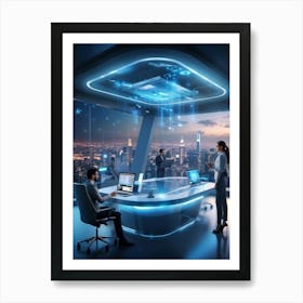 A Futuristic Tech Support Management Office Utilizing Ai And Cloud Solutions Holographic Projection (6) Art Print