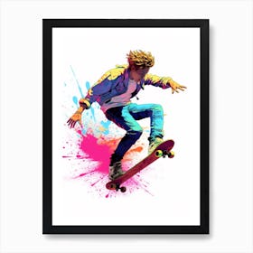 Skateboarding In Miami, United States Gradient Illustration 4 Art Print