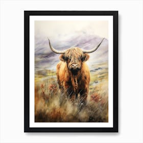 Highland Cow Under The Story Sky 1 Art Print