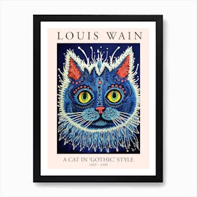 Louis Wain, A Cat In Gothic Style, Blue Cat Poster 2 Art Print