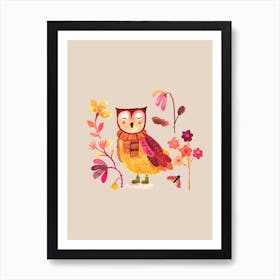 Owl With Boots Nursery Ivory Art Print